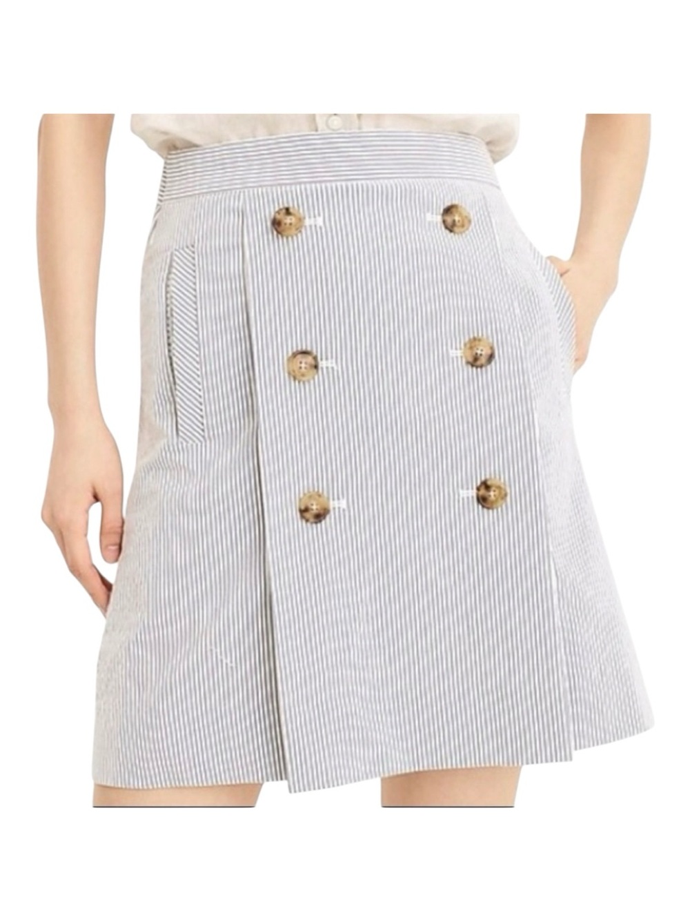 J. CREW Blue & White Striped Seersucker Mini Skirt